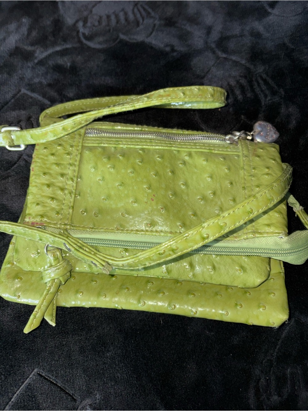 Green Faux Ostrich Leather Crossbody Bag